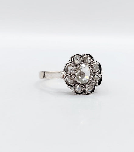 Bague 53 Bague marguerite Art déco en or blanc 18k et diamants taille rose 58 Facettes A08030