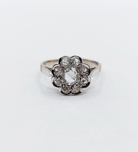 Bague 53 Bague marguerite Art déco en or blanc 18k et diamants taille rose 58 Facettes A08030