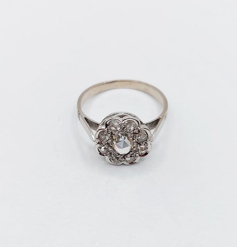 Bague 53 Bague marguerite Art déco en or blanc 18k et diamants taille rose 58 Facettes A08030