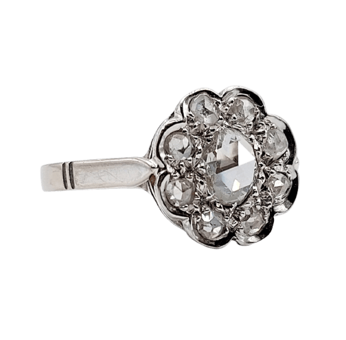 Bague 53 Bague marguerite Art déco en or blanc 18k et diamants taille rose 58 Facettes A08030