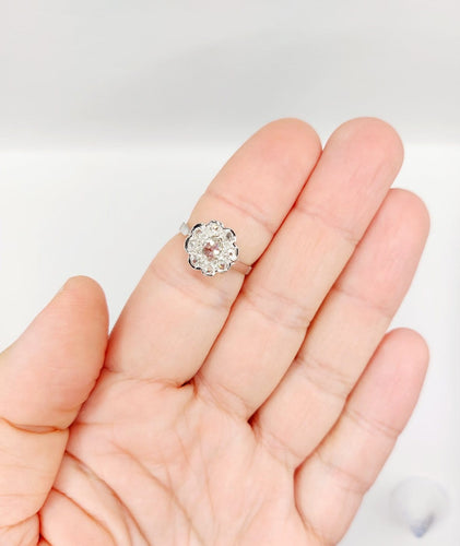 Bague 53 Bague marguerite Art déco en or blanc 18k et diamants taille rose 58 Facettes A08030