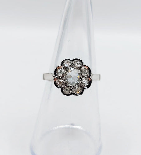 Bague 53 Bague marguerite Art déco en or blanc 18k et diamants taille rose 58 Facettes A08030