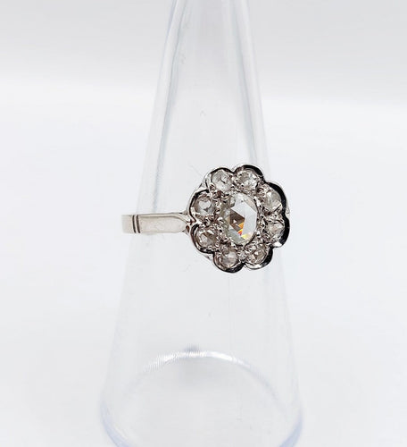 Bague 53 Bague marguerite Art déco en or blanc 18k et diamants taille rose 58 Facettes A08030