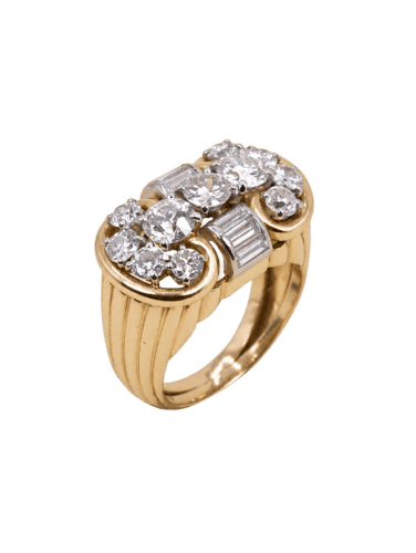 Bague 52.5 Bague godronnée vintage en or jaune 18k et diamants 58 Facettes 1142.6
