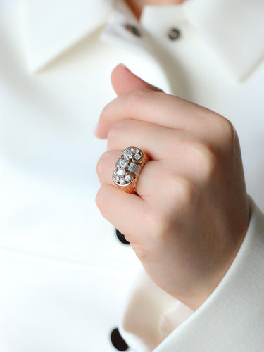Bague 52.5 Bague godronnée vintage en or jaune 18k et diamants 58 Facettes 1142.6