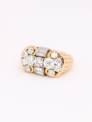 Bague 52.5 Bague godronnée vintage en or jaune 18k et diamants 58 Facettes 1142.6