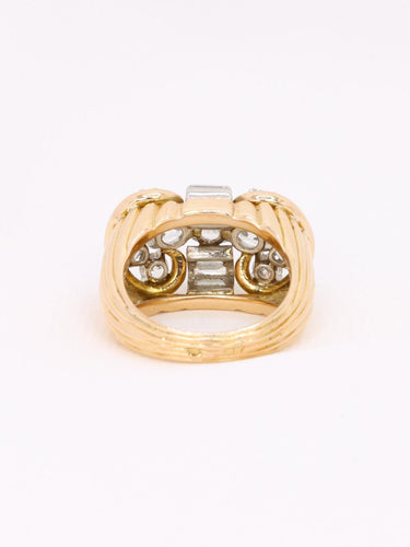 Bague 52.5 Bague godronnée vintage en or jaune 18k et diamants 58 Facettes 1142.6