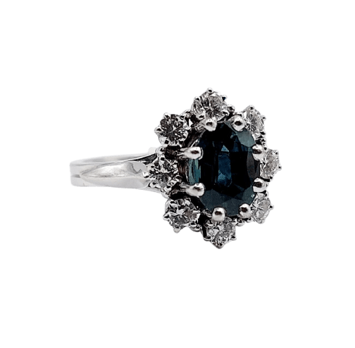 Bague 45 Bague marguerite vintage en or blanc 18k, saphir et diamants 58 Facettes A08033