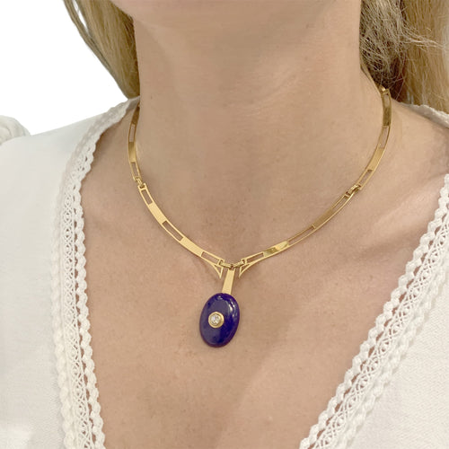 Collier Collier moderniste en or jaune, lapis-lazuli et diamants 58 Facettes 35928
