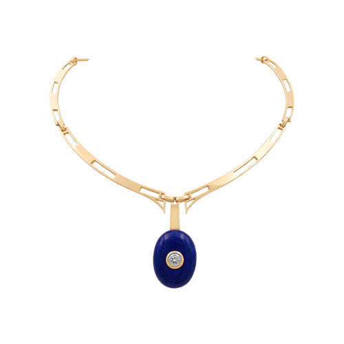 Collier Collier moderniste en or jaune, lapis-lazuli et diamants 58 Facettes 35928