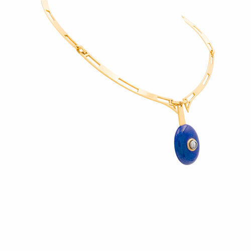 Collier Collier moderniste en or jaune, lapis-lazuli et diamants 58 Facettes 35928