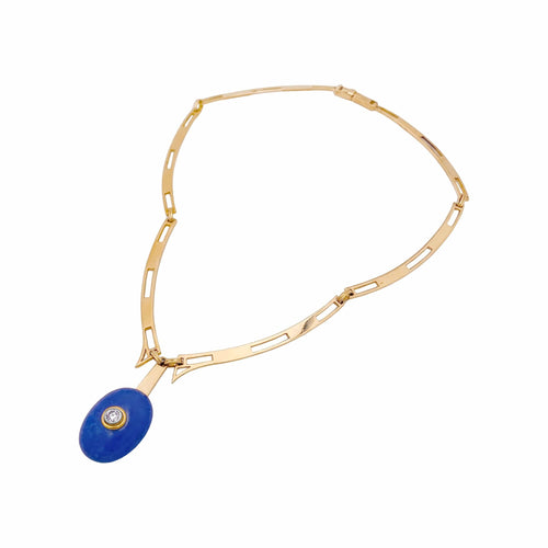 Collier Collier moderniste en or jaune, lapis-lazuli et diamants 58 Facettes 35928