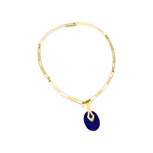 Collier Collier moderniste en or jaune, lapis-lazuli et diamants 58 Facettes 35928