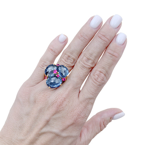 Bague 55 Pomellato - Bague Bahia en or rose 750, topazes bleu London et saphirs roses 58 Facettes 36024