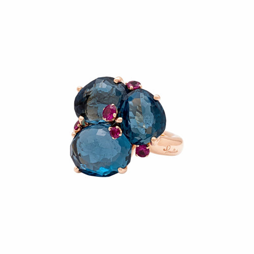 Bague 55 Pomellato - Bague Bahia en or rose 750, topazes bleu London et saphirs roses 58 Facettes 36024