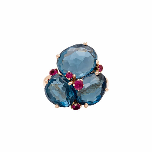 Bague 55 Pomellato - Bague Bahia en or rose 750, topazes bleu London et saphirs roses 58 Facettes 36024