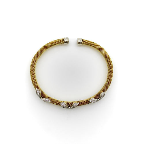 Bracelet Bracelet manchette vintage en or jaune 14 carats, diamants et détails en or blanc 58 Facettes 11243