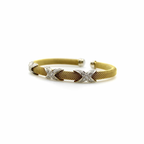 Bracelet Bracelet manchette vintage en or jaune 14 carats, diamants et détails en or blanc 58 Facettes 11243