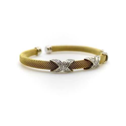 Bracelet Bracelet manchette vintage en or jaune 14 carats, diamants et détails en or blanc 58 Facettes 11243