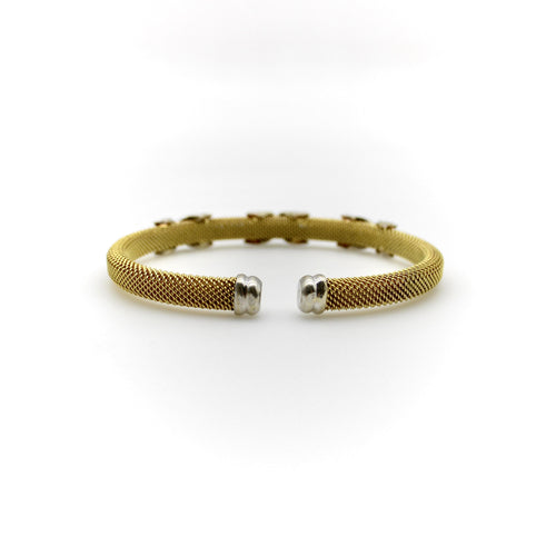 Bracelet Bracelet manchette vintage en or jaune 14 carats, diamants et détails en or blanc 58 Facettes 11243