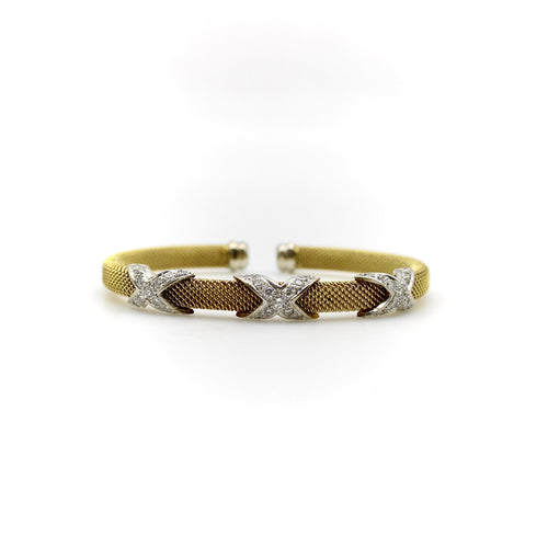 Bracelet Bracelet manchette vintage en or jaune 14 carats, diamants et détails en or blanc 58 Facettes 11243