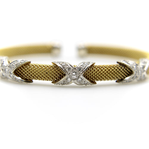 Bracelet Bracelet manchette vintage en or jaune 14 carats, diamants et détails en or blanc 58 Facettes 11243