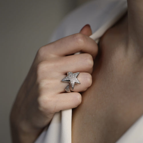 Bague Bague étoile pavée de diamants en or blanc 18k, 0,80 ct, taille 50/51 58 Facettes FB11274