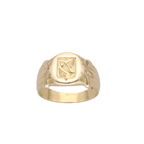 Bague 62 Chevalière - Or jaune 18k massif, écusson gravé d’un poisson, taille 62 58 Facettes FB12019