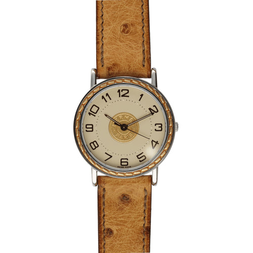 Montre Hermès Sellier - Montre SE3-420 en or et acier, quartz, ensemble complet, 1998 58 Facettes FB11294