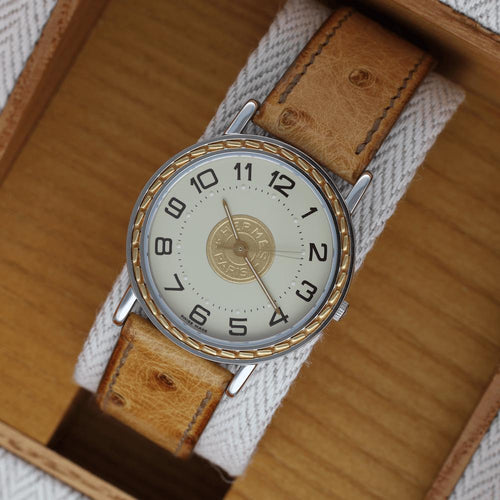 Montre Hermès Sellier - Montre SE3-420 en or et acier, quartz, ensemble complet, 1998 58 Facettes FB11294