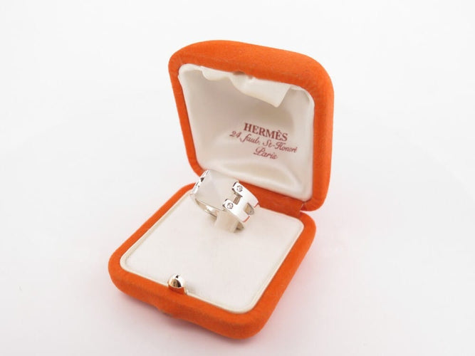 Bague 54 Hermès - Bague Médor en argent 925, pierre de lune et diamants, taille 54 58 Facettes 277602