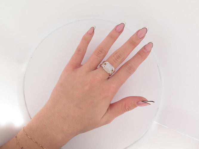 Bague 54 Hermès - Bague Médor en argent 925, pierre de lune et diamants, taille 54 58 Facettes 277602