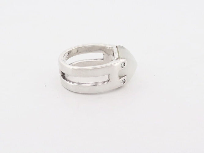 Bague 54 Hermès - Bague Médor en argent 925, pierre de lune et diamants, taille 54 58 Facettes 277602