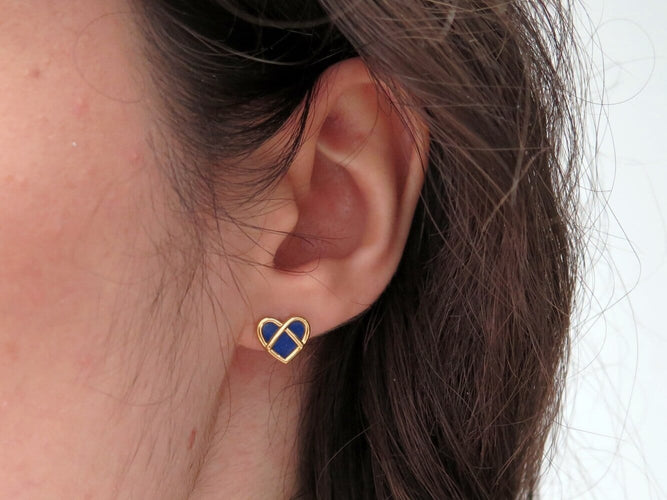 Boucles d'oreilles Poiray - Boucles d’oreilles L’Attrape-Cœur en or jaune 18k, lapis-lazuli 58 Facettes 276939
