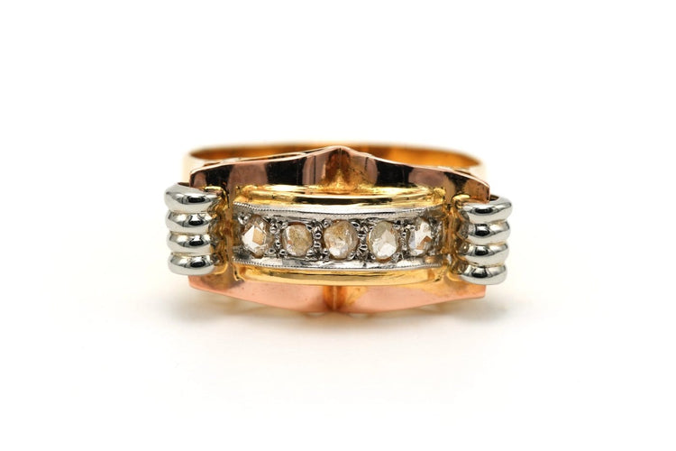 Bague 58 Bague Art déco en or jaune et blanc 18 carats, diamants taille rose 58 Facettes 23811