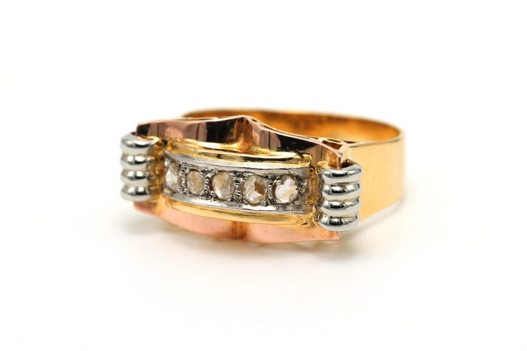 Bague 58 Bague Art déco en or jaune et blanc 18 carats, diamants taille rose 58 Facettes 23811