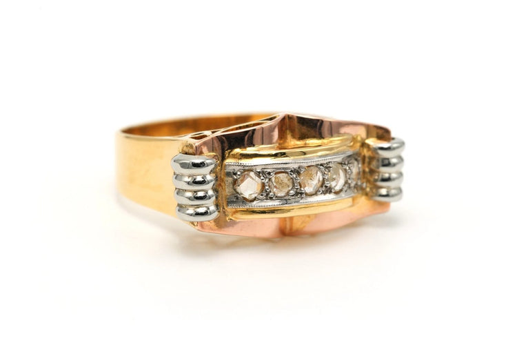 Bague 58 Bague Art déco en or jaune et blanc 18 carats, diamants taille rose 58 Facettes 23811