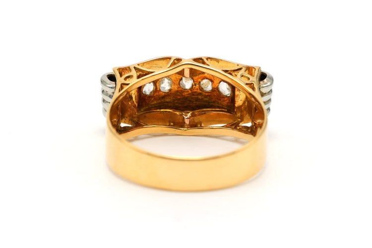 Bague 58 Bague Art déco en or jaune et blanc 18 carats, diamants taille rose 58 Facettes 23811