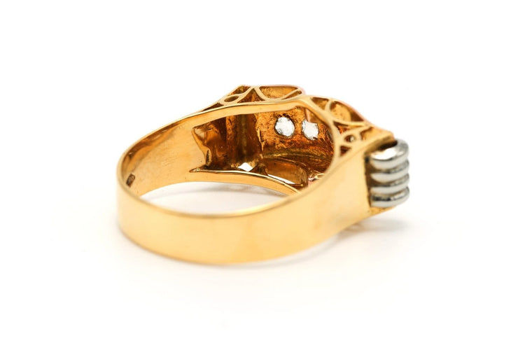 Bague 58 Bague Art déco en or jaune et blanc 18 carats, diamants taille rose 58 Facettes 23811