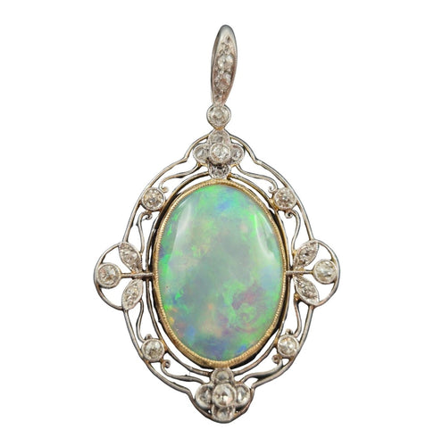 Pendentif Pendentif Art nouveau en or 18K et platine, opale et diamants 58 Facettes Pendentif-001