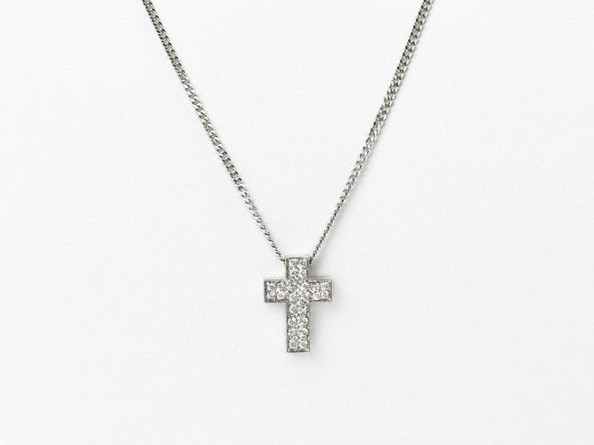 Collier Collier croix en or blanc 18 carats avec diamants, chaîne de 44,5 cm 58 Facettes 33880
