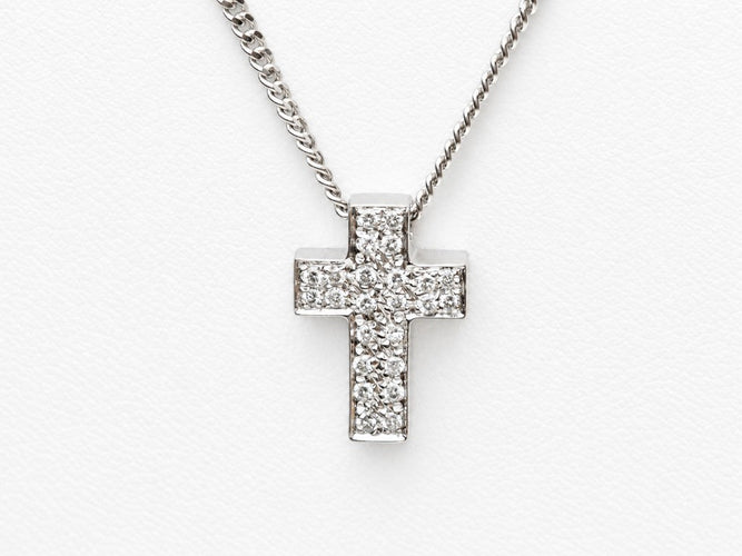 Collier Collier croix en or blanc 18 carats avec diamants, chaîne de 44,5 cm 58 Facettes 33880