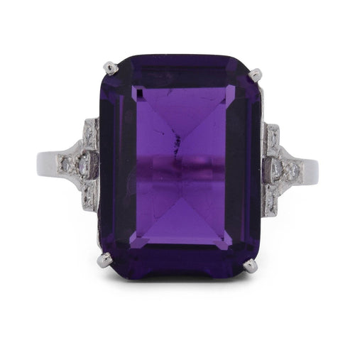 Bague 53 Bague vintage en platine avec améthyste et diamants 58 Facettes AN611 (0559)