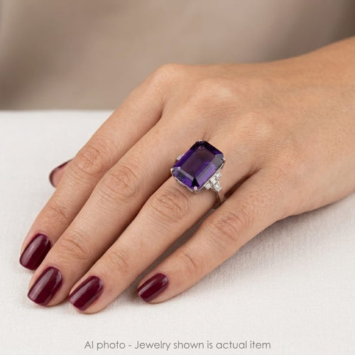 Bague 53 Bague vintage en platine avec améthyste et diamants 58 Facettes AN611 (0559)