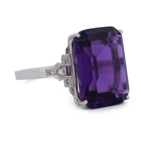 Bague 53 Bague vintage en platine avec améthyste et diamants 58 Facettes AN611 (0559)