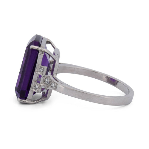 Bague 53 Bague vintage en platine avec améthyste et diamants 58 Facettes AN611 (0559)