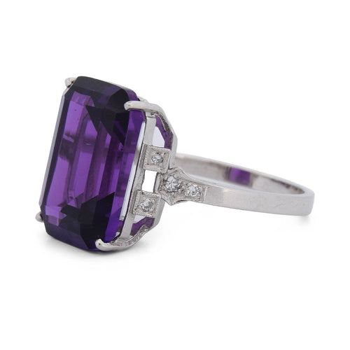 Bague 53 Bague vintage en platine avec améthyste et diamants 58 Facettes AN611 (0559)