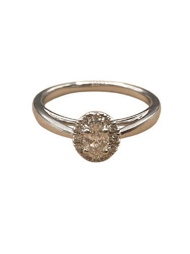 Bague 52 Bague solitaire ovale en or blanc 18k avec diamants 58 Facettes CV-149