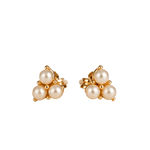 Boucles d'oreilles Puces d’oreilles en or jaune 14 carats à trois perles 58 Facettes 2609005