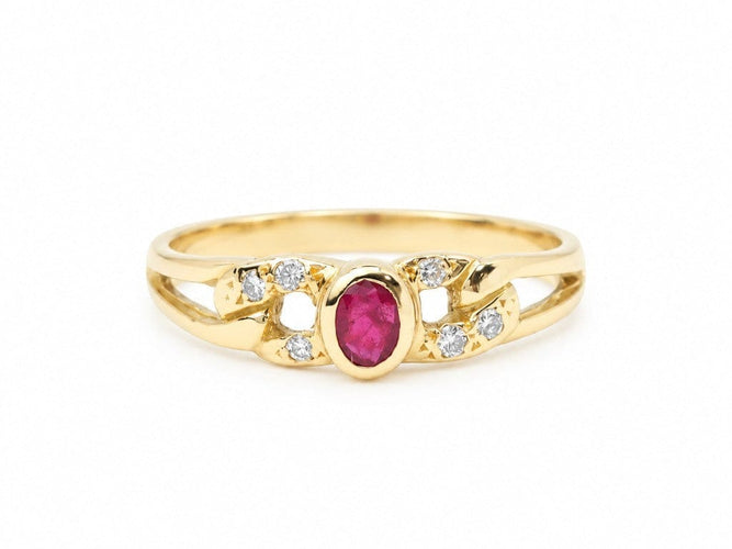 Bague 53 Bague vintage - rubis ovale 0,20 ct et diamants, or jaune 18 carats 58 Facettes 33883